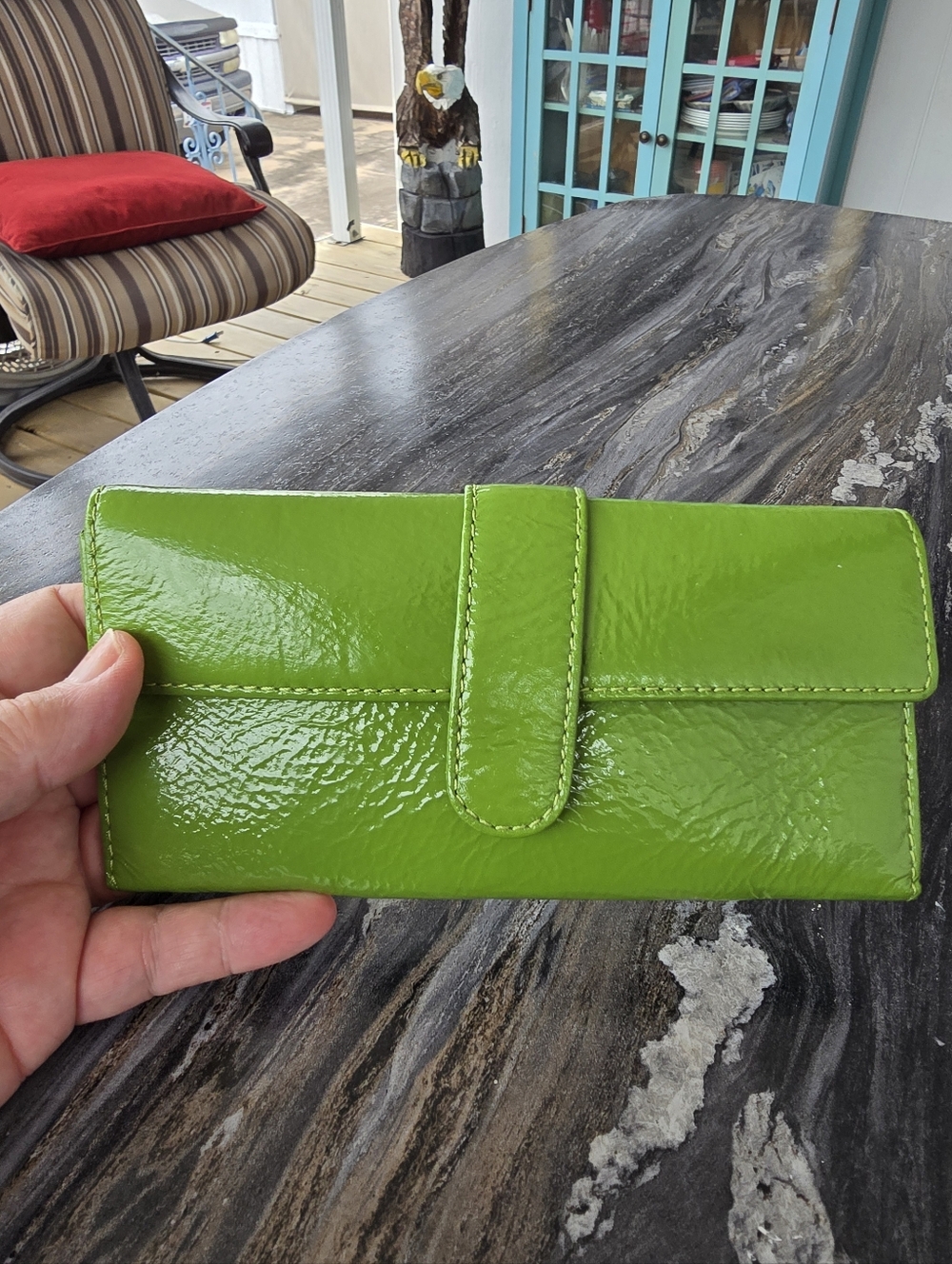 Hobo International Glossy Lime Green Patent Leather Wallet 7.25 X 3.75